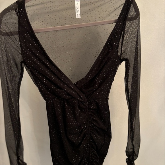 Lucy in the sky “Donatello Off Shoulder Mesh Dress in Black Shimmer” - Picture 1 of 4